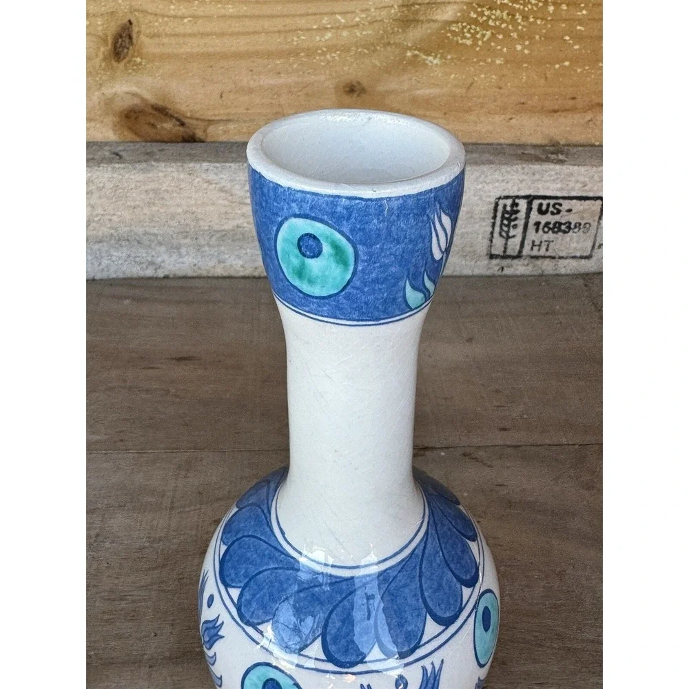 Vintage Hand Made Hand Painted Small‎ Turkish Porcelain Vase Blue Floral